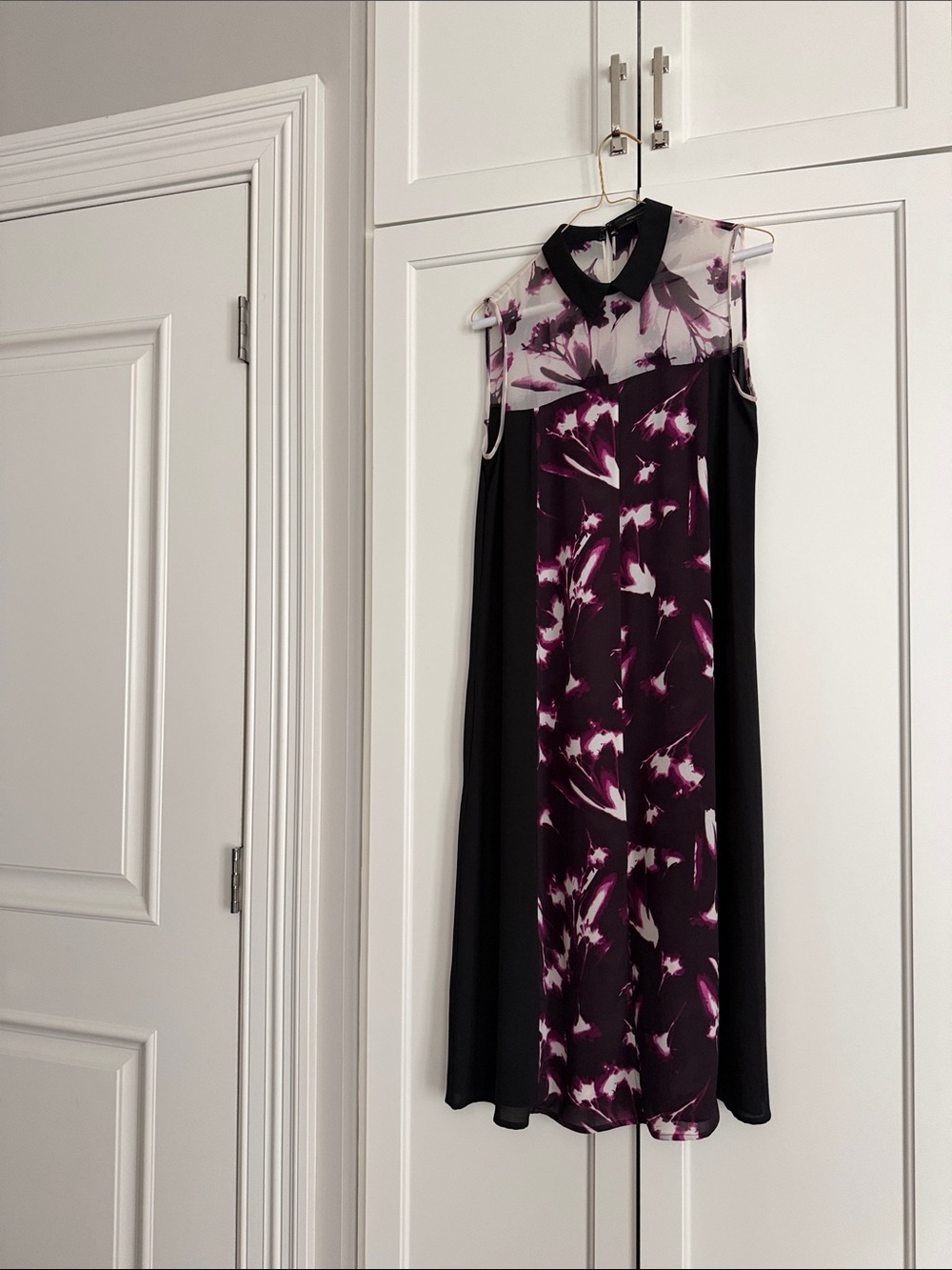 BCBG Sheer Sleeveless Floral Print A-Line Dress